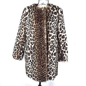 Ann Taylor Faux Fur Leopard Print Midi Fur Coat 💋
